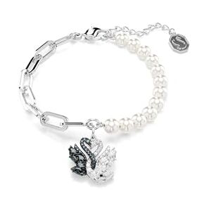 Swarovski Swan armband met 2 in elkaar verweven zwanen, versierd met zwarte en witte kristallen, rond en marquise, van gerhodineerd metaal en ruthenium plating Swarovski Swan armband met 2 in elkaar verweven zwanen, versierd met zwarte en witte kristallen, rond en marquise, van gerhodineerd metaal en ruthenium plating