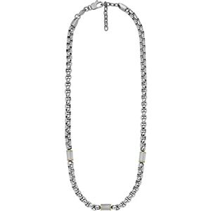 Fossil Leren herenketting met kreeftensluiting, zilver metallic Fossil Leren herenketting met kreeftensluiting, zilver metallic