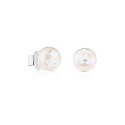 TOUS Oorbellen van sterling zilver op parels 0,6 cm voor dames met druksluiting, beerpatroon, klassiek en elegant, icoon parelcollectie TOUS Oorbellen van sterling zilver op parels 0,6 cm voor dames met druksluiting, beerpatroon, klassiek en elegant, icoon parelcollectie