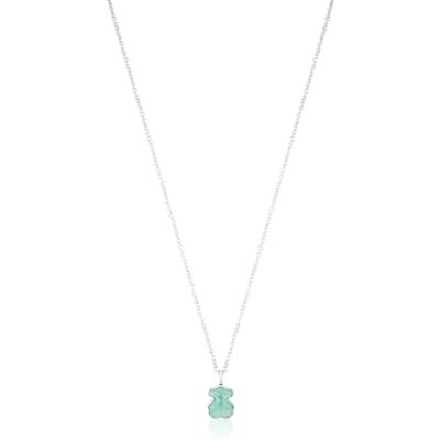 TOUS Dameshalsketting van sterling zilver met Amazonietbeer, 45 cm lang, klassiek en elegant, Icon Color collectie TOUS Dameshalsketting van sterling zilver met Amazonietbeer, 45 cm lang, klassiek en elegant, Icon Color collectie