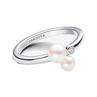 PANDORA Timeless Sterling zilveren ring met wit behandelde zoetwaterparel en heldere zirkonia, maat 48 PANDORA Timeless Sterling zilveren ring met wit behandelde zoetwaterparel en heldere zirkonia, maat 48