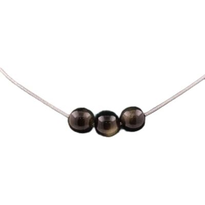A Bijoux Halsketting met 3 parels, obsidiaan, goudkleurig, 8 mm, roestvrijstalen ketting A Bijoux Halsketting met 3 parels, obsidiaan, goudkleurig, 8 mm, roestvrijstalen ketting