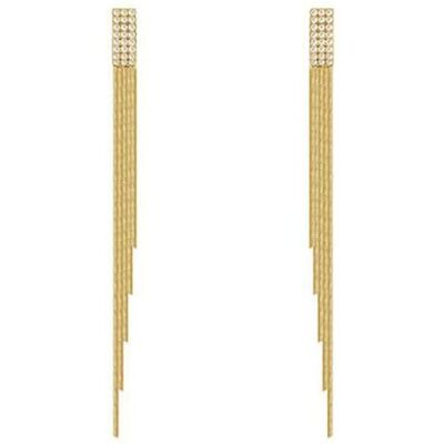 Cubahop 1 paar lange oorbellen met ketting van metaal en strassteentjes, cadeau voor dames en meisjes, goud, Kristal Cubahop 1 paar lange oorbellen met ketting van metaal en strassteentjes, cadeau voor dames en meisjes, goud, Kristal