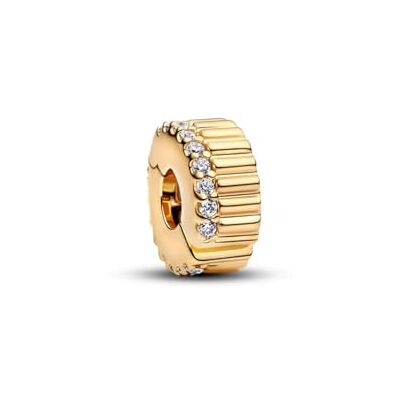 PANDORA Charm clip goud geribbeld 764078C01 PANDORA Charm clip goud geribbeld 764078C01