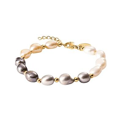 Purelei Pearly Damesarmband, verstelbare armband met echte Keshi-zoetwaterparels in wit, grijs, zwart en roze, roestvrij staal, verguld met 18 karaat goud, roségoud of verzilverd Purelei Pearly Damesarmband, verstelbare armband met echte Keshi-zoetwaterparels in wit, grijs, zwart en roze, roestvrij staal, verguld met 18 karaat goud, roségoud of verzilverd