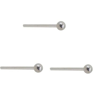 DENI 3 rechte neus-oorbellen van 925 sterling zilver met bal 2 mm, dun met staafdikte 0,6 mm, sterling zilver, Sterling zilver DENI 3 rechte neus-oorbellen van 925 sterling zilver met bal 2 mm, dun met staafdikte 0,6 mm, sterling zilver, Sterling zilver