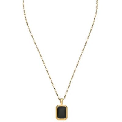 Purelei Midnight Herenketting, waterdicht en verstelbaar, roestvrijstalen ketting met rechthoekige hanger en zwarte inlay, minimalistisch statement voor elke dag, Roestvrij staal, Agaat Purelei Midnight Herenketting, waterdicht en verstelbaar, roestvrijstalen ketting met rechthoekige hanger en zwarte inlay, minimalistisch statement voor elke dag, Roestvrij staal, Agaat