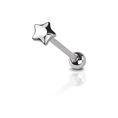 BlackAmazement Tongpiercing van roestvrij staal 316L 3D ster gepolijst punk zilver dames heren roestvrij staal BlackAmazement Tongpiercing van roestvrij staal 316L 3D ster gepolijst punk zilver dames heren roestvrij staal