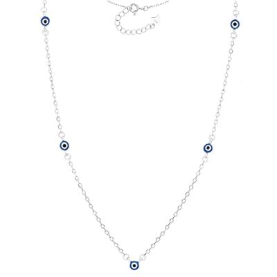 MYSTIC JEWELS Halsketting van 925 sterling zilver met 5 Turkse ogen, geëmailleerd, marineblauw, minimalistisch design, 42 + 3 cm, met geschenkzakje MYSTIC JEWELS Halsketting van 925 sterling zilver met 5 Turkse ogen, geëmailleerd, marineblauw, minimalistisch design, 42 + 3 cm, met geschenkzakje