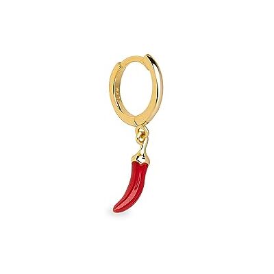 SINGULARU Unieke Chili Enamel Ring Oorbel. 925 Sterling Zilver met 18Kt Goud Verguld en Email. Ring met Click/Congo Sluiting en Hanger. Sieraden voor Vrouwen SINGULARU Unieke Chili Enamel Ring Oorbel. 925 Sterling Zilver met 18Kt Goud Verguld en Email. Ring met Click/Congo Sluiting en Hanger. Sieraden voor Vrouwen