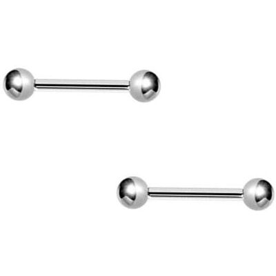DENI 2 x rechte tepelpiercing, kleine barbell, lengte 10 mm en dikte 1,2 mm, ballen 3 mm. DENI 2 x rechte tepelpiercing, kleine barbell, lengte 10 mm en dikte 1,2 mm, ballen 3 mm.