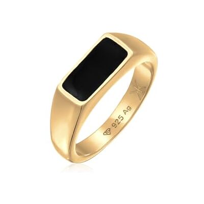 Kuzzoi Klassieke vergulde 925 sterling zilveren herenring met emaille plaat voor heren in ringmaat 60-66, 0612710424, Emaille Kuzzoi Klassieke vergulde 925 sterling zilveren herenring met emaille plaat voor heren in ringmaat 60-66, 0612710424, Emaille
