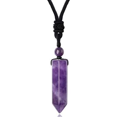 Wekuw Halsketting voor dames en heren, speciale amethist, lange halsketting voor dames met zeshoekige hanger, chakra-stenen, natuurlijke kwartskristallen Wekuw Halsketting voor dames en heren, speciale amethist, lange halsketting voor dames met zeshoekige hanger, chakra-stenen, natuurlijke kwartskristallen