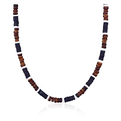 Kuzzoi Boeddha heren halsketting van Heishi hout en kokosnoot (925 zilver), surferstijl, sterling zilver hout, schelp, parels Kuzzoi Boeddha heren halsketting van Heishi hout en kokosnoot (925 zilver), surferstijl, sterling zilver hout, schelp, parels