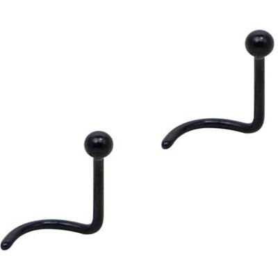 DENI Set van 2 neuspiercings met gebogen staaf, zwart en een bal van 2 mm, dikte 0,8 mm, lengte 6,5 mm, standaardmaat, zilver, Zilver DENI Set van 2 neuspiercings met gebogen staaf, zwart en een bal van 2 mm, dikte 0,8 mm, lengte 6,5 mm, standaardmaat, zilver, Zilver
