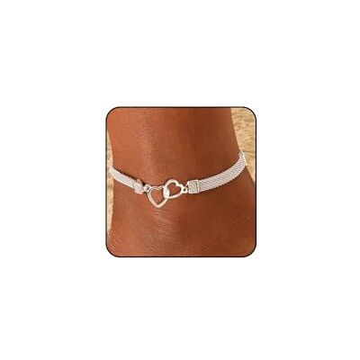 JOOTUEPO Verstelbare zilveren enkelband voor dames, platte kristallen ketting in hartvorm, dubbele strandvoet sieraden, cadeau voor vrouwen tieners meisjes JOOTUEPO Verstelbare zilveren enkelband voor dames, platte kristallen ketting in hartvorm, dubbele strandvoet sieraden, cadeau voor vrouwen tieners meisjes