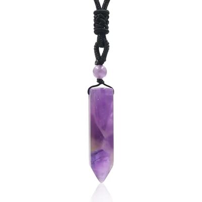 CHAOTEMAI Halsketting van echte amethist met slinger van bergkristal, verstelbaar gevlochten touw, genezende geluksbrenger, esoterie cadeau voor dames en heren CHAOTEMAI Halsketting van echte amethist met slinger van bergkristal, verstelbaar gevlochten touw, genezende geluksbrenger, esoterie cadeau voor dames en heren