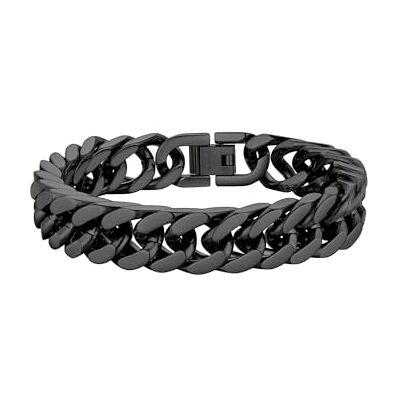 PROSTEEL Herenarmband, 19 cm/21 cm/23 cm, roestvrij staal/goud verguld/zwart grofmazige armband 8 mm/12 mm/17 mm breed, rapperstijl., Niet-kostbaar metaal, Geen edelsteen PROSTEEL Herenarmband, 19 cm/21 cm/23 cm, roestvrij staal/goud verguld/zwart grofmazige armband 8 mm/12 mm/17 mm breed, rapperstijl., Niet-kostbaar metaal, Geen edelsteen