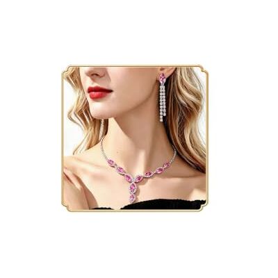 Dishowme Bruiloftssieradenset met halsketting en oorbellen van strass en marquise ketting voor dames, meisjes en tieners, Metaal, Geen edelsteen Dishowme Bruiloftssieradenset met halsketting en oorbellen van strass en marquise ketting voor dames, meisjes en tieners, Metaal, Geen edelsteen