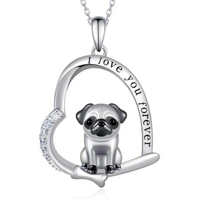 jtkhaweh Halsketting hanger ketting heren dames sieraden creatief schattig hartvorm mopshond hanger ketting voor dames, verstelbaar jtkhaweh Halsketting hanger ketting heren dames sieraden creatief schattig hartvorm mopshond hanger ketting voor dames, verstelbaar