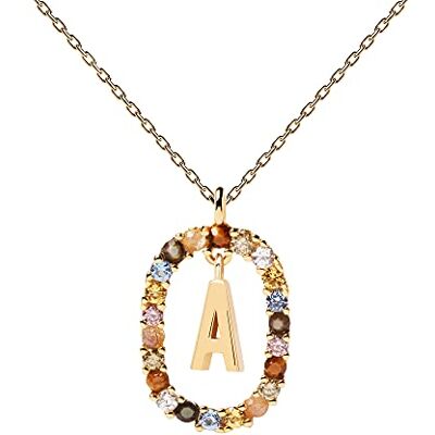 P D PAOLA PDPaola Halsketting met de Buchstaben A van 18 karaat verguld sterling zilver met edelstenen en kristallen, CO01-260-U P D PAOLA PDPaola Halsketting met de Buchstaben A van 18 karaat verguld sterling zilver met edelstenen en kristallen, CO01-260-U