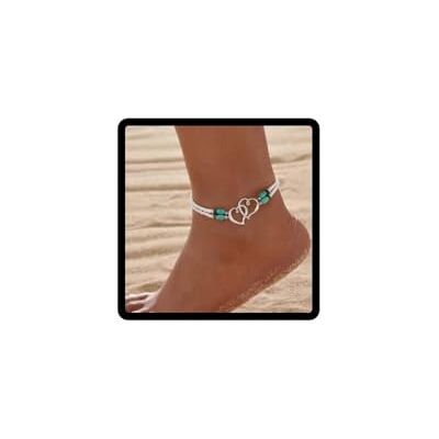 Wedity Enkelbandje met turquoise kralen in hartvorm voor dames en meisjes, Eén maat, Metaal Wedity Enkelbandje met turquoise kralen in hartvorm voor dames en meisjes, Eén maat, Metaal