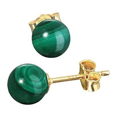 NKlaus 1 paar oorbellen van malachiet, 6 mm, geelgoud 333, 8 karaat 7946 NKlaus 1 paar oorbellen van malachiet, 6 mm, geelgoud 333, 8 karaat 7946