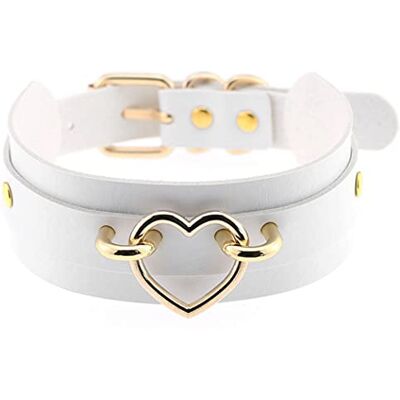 Aabellay Heart Choker Ketting PU Lederen Goth Choker Kraag met Hart Punk Rock Kraag Verstelbare Maat Wit met Goud Hart Aabellay Heart Choker Ketting PU Lederen Goth Choker Kraag met Hart Punk Rock Kraag Verstelbare Maat Wit met Goud Hart