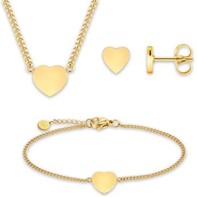 GD GOOD.designs Sieradensets voor dames, gouden geschenkdoos met hartvormige armband, halsketting met harthanger, oorbellen in hartvorm, gouden set, Edelmetaal, modieus GD GOOD.designs Sieradensets voor dames, gouden geschenkdoos met hartvormige armband, halsketting met harthanger, oorbellen in hartvorm, gouden set, Edelmetaal, modieus