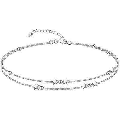 LINGBG JEWELRY Gelaagde armband van 925 sterling zilver met hart en ster, dubbele strengen, verstelbaar, voor dames, cadeau voor Moederdag, Metaal LINGBG JEWELRY Gelaagde armband van 925 sterling zilver met hart en ster, dubbele strengen, verstelbaar, voor dames, cadeau voor Moederdag, Metaal