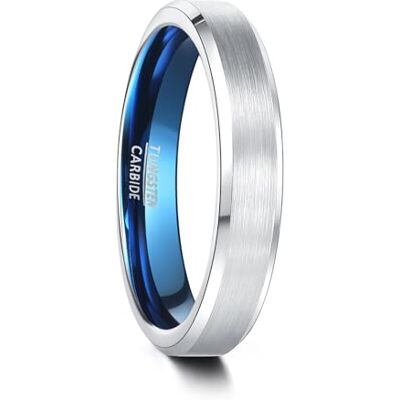 083BASE Unisex wolfraam ring zwart/blauw zilver, 4 mm/6 mm/8 mm breed, geborsteld metalen design, schuine randen, sieraden voor heren/dames in verschillende maten, Wolfraamcarbide 083BASE Unisex wolfraam ring zwart/blauw zilver, 4 mm/6 mm/8 mm breed, geborsteld metalen design, schuine randen, sieraden voor heren/dames in verschillende maten, Wolfraamcarbide