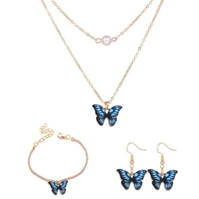 FDEETY Set van 3 sieradensets voor dames en meisjes, parels, vlinder, oorbellen, halsketting, armband, elegant, sieradenset, geschenken, Valentijnsdag, Moederdag, één maat, roestvrij staal, FDEETY Set van 3 sieradensets voor dames en meisjes, parels, vlinder, oorbellen, halsketting, armband, elegant, sieradenset, geschenken, Valentijnsdag, Moederdag, één maat, roestvrij staal,
