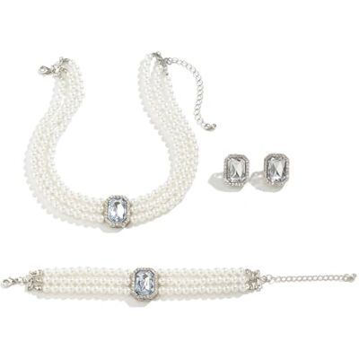 Cubahop Bruiloft bruid parel edelsteen ketting armbanden en oorbellen set ketting kristal feest bruiloft sieraden sets voor vrouwen en meisjes, Taglia unica, metaal, geen edelsteen Cubahop Bruiloft bruid parel edelsteen ketting armbanden en oorbellen set ketting kristal feest bruiloft sieraden sets voor vrouwen en meisjes, Taglia unica, metaal, geen edelsteen