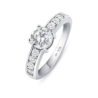 Amberta Verlovingsringen voor dames van 925 sterling zilver met zirkonia, trouwring met gesimuleerde diamant, verlovingsring, solitaire ring voor dames, Sterling zilver, Kubieke zirkonia Amberta Verlovingsringen voor dames van 925 sterling zilver met zirkonia, trouwring met gesimuleerde diamant, verlovingsring, solitaire ring voor dames, Sterling zilver, Kubieke zirkonia