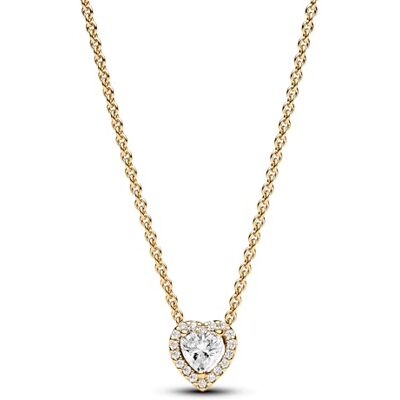 PANDORA Tijdloze halsketting van sterling zilver met vergulde metalen legering en zirkoniastenen, maat 45 cm, 368425C01-45 PANDORA Tijdloze halsketting van sterling zilver met vergulde metalen legering en zirkoniastenen, maat 45 cm, 368425C01-45