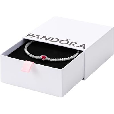 PANDORA Tijdloze rode fonkelndes hart-tennisarmband van sterling zilver met rood kunstkristal, tijdloze collectie, 16 cm, 590041C02-16 PANDORA Tijdloze rode fonkelndes hart-tennisarmband van sterling zilver met rood kunstkristal, tijdloze collectie, 16 cm, 590041C02-16