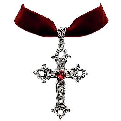 Uqezagpa Halsketting met hanger unieke gothic vintage zwart fluweel kruisbeeld choker ketting Halloween heks sieraden, Legering + flanel Uqezagpa Halsketting met hanger unieke gothic vintage zwart fluweel kruisbeeld choker ketting Halloween heks sieraden, Legering + flanel