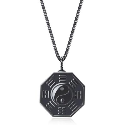 COAI Achthoekige hanger Taiji-diagram en acht trigrammen Ba Gua van obsidiaan, uniseks hanger met ketting van roestvrij staal, steen, obsidiaan COAI Achthoekige hanger Taiji-diagram en acht trigrammen Ba Gua van obsidiaan, uniseks hanger met ketting van roestvrij staal, steen, obsidiaan