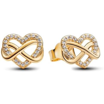 PANDORA Moments Funkelnde Unendlichkeits-hart-oorstekers van sterling zilver met vergulde metalen legering en zirkonia, 262667C01 PANDORA Moments Funkelnde Unendlichkeits-hart-oorstekers van sterling zilver met vergulde metalen legering en zirkonia, 262667C01