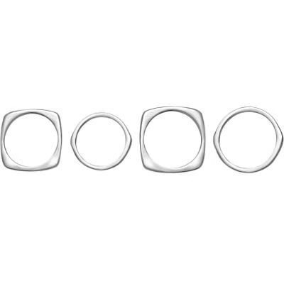 BREIL , Collectie Tetra Set van 4 gepolijste stalen ringen in verschillende vormen en maten, maten 10-14-18, cadeau-idee voor dames BREIL , Collectie Tetra Set van 4 gepolijste stalen ringen in verschillende vormen en maten, maten 10-14-18, cadeau-idee voor dames