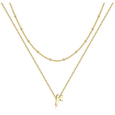 TINGN 14 karaat vergulde meerlaagse halsketting met letters van A tot Z, kleine initialen, gepersonaliseerde ketting, hanger, dubbele ketting voor dames en meisjes, Goud TINGN 14 karaat vergulde meerlaagse halsketting met letters van A tot Z, kleine initialen, gepersonaliseerde ketting, hanger, dubbele ketting voor dames en meisjes, Goud