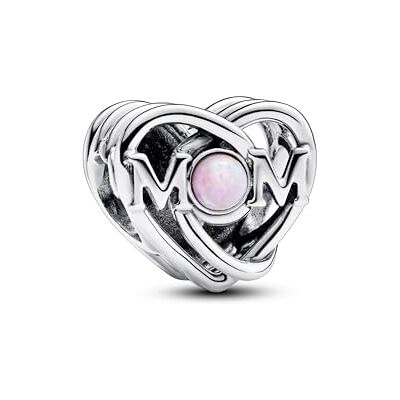 PANDORA Moments Offen Mama & Hart-bedel van sterling zilver met opaal, compatibel met Moments armbanden, 793233C01 PANDORA Moments Offen Mama & Hart-bedel van sterling zilver met opaal, compatibel met Moments armbanden, 793233C01