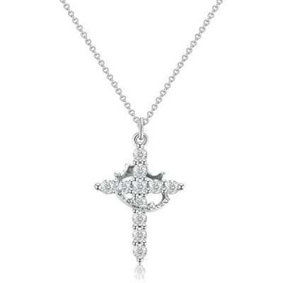 Dryxog Halsketting met kruis voor dames, pavé met roterende kroon, vergulde zirkonia, eenvoudige geschenken, sieraden, verjaardag, halsketting met glanzende zirkoon hanger voor vrouwen, dagelijks Dryxog Halsketting met kruis voor dames, pavé met roterende kroon, vergulde zirkonia, eenvoudige geschenken, sieraden, verjaardag, halsketting met glanzende zirkoon hanger voor vrouwen, dagelijks
