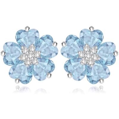 Crystalline Azuria Oorbellen voor dames, bloemen, 18 karaat, witgoud verguld, met blauwe kristallen, imitatie van aquamarijn van zirkonia Crystalline Azuria Oorbellen voor dames, bloemen, 18 karaat, witgoud verguld, met blauwe kristallen, imitatie van aquamarijn van zirkonia