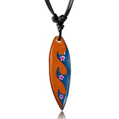 CHICNET ® Surferketting van sono-hout, oranje, blauw, met golven en bloemen, uniseks, verstelbaar, katoen, zonder steen, Van katoen, Zonder steen CHICNET ® Surferketting van sono-hout, oranje, blauw, met golven en bloemen, uniseks, verstelbaar, katoen, zonder steen, Van katoen, Zonder steen