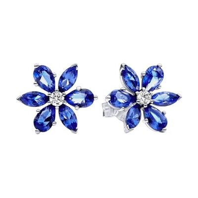 PANDORA Tijdloze Funkelnde Blauwe Herbarium Cluster Oorbellen van Sterling Zilver met Zirkonia, 292407C01 PANDORA Tijdloze Funkelnde Blauwe Herbarium Cluster Oorbellen van Sterling Zilver met Zirkonia, 292407C01