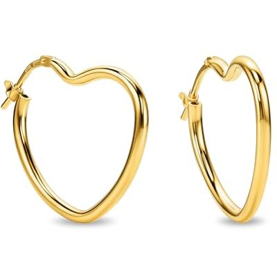 Miore Damesoorbellen van 925 sterling zilver verguld 18 karaat 750 gouden creolen met harttextuur 24 mm, handgemaakt in Italië, gouden sieraden met sieradendoosje Miore Damesoorbellen van 925 sterling zilver verguld 18 karaat 750 gouden creolen met harttextuur 24 mm, handgemaakt in Italië, gouden sieraden met sieradendoosje