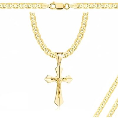 AMAR Amor Luxury 585 gouden ketting voor heren 925/585 koningsketting gouden ketting met kruis herensieraden verjaardagscadeau halsketting voor heren in goud, Zilver AMAR Amor Luxury 585 gouden ketting voor heren 925/585 koningsketting gouden ketting met kruis herensieraden verjaardagscadeau halsketting voor heren in goud, Zilver