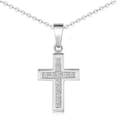 MATERIA by Matthias Wagner Kruishanger van 925 zilver met zirkonia voor dames en meisjes, Sterling Zilver MATERIA by Matthias Wagner Kruishanger van 925 zilver met zirkonia voor dames en meisjes, Sterling Zilver