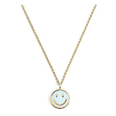 SINGULARU Smiley Sky Email Halsketting. Ketting met hanger van messing met 18K vergulde afwerking. Eén maat met verlenging. Sieraden voor dames SINGULARU Smiley Sky Email Halsketting. Ketting met hanger van messing met 18K vergulde afwerking. Eén maat met verlenging. Sieraden voor dames